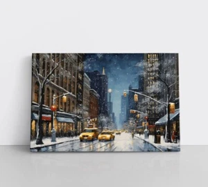Classic New York City Christmas Winter Painting Framed Canvas Wall Art Print - Picture 1 of 10