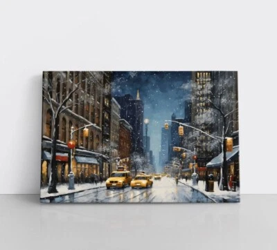 Impresión clásica de arte de pared de lienzo enmarcado pintura de invierno de Navidad de la ciudad de Nueva York Foto 1 de 4