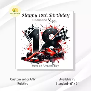 18th Birthday card, ANY Relative, Son, Grandson, Nephew, Grand Prix, Formula 1, - Picture 1 of 9