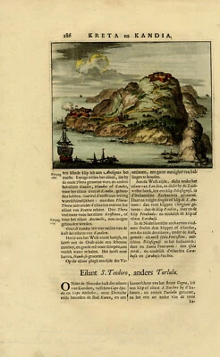 Antique Print-TOPOGRAPHY-CASTLE-SHIP-CRETE-GREECE-COLOURED-DAPPER-Anonymous-1688 - Image 1 of 4