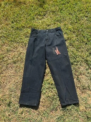 Vintage Iceberg History Snoopy Baggy Wide Leg Black Jeans 42 X 33.5 Hip Hop - Image 1 of 4