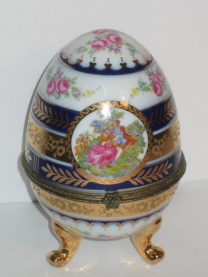 Ei Schmuckdose Porzellanei Zierdose Osterei Sammlerdose Rosen Liebespaar ma 12cm - Bild 1 von 4