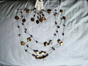 3 Strand Brown Mother of Pearl Like Beads On Fine Chain Necklace & Earring Set - Picture 1 of 8