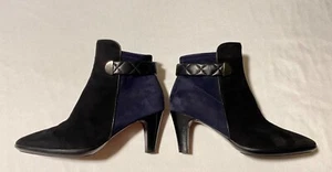 Aquatalia Marvin K 2-Tone Suede Black-Navy Women Ankle Boot Bootie Zip 9 Italy - Picture 1 of 19
