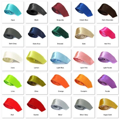 Men's Skinny Tie Fashion Solid Plain Satin Formal Wedding Casual Necktie Ties - image 1 of 3