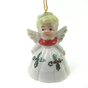 Vintage Weihnachtsglocke Engel Ornament blond Stechpalme Kleid Porzellan Japan 50er - Bild 1 von 9