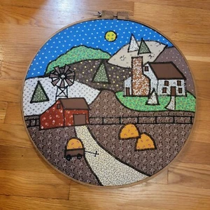 Vtg 18" Applique Wooden Embroidery Hoop Primitive Country Farmhouse Windmill - Picture 1 of 6