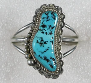 NATIVE AMERICAN LN STERLING, TURQUOISE HANDMADE Vintage WIRE BRACELET, Estate - Picture 1 of 6