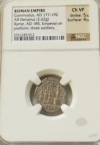 Roman Commodus Platform Denarius Aurelius NGC CH VF Ancient Silver Coin - Picture 1 of 6