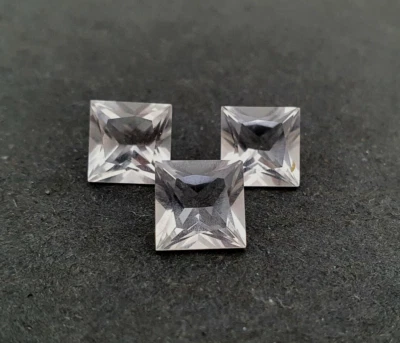 Natural Rock Crystal Quartz Square Princes Cut Loose Gemstone 3 Pcs 8 MM 7 CT - Image 1 of 3
