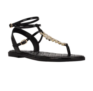 GUESS Womens Black Brighti Chain Flat Summer Sandals Size 5.5 M - Picture 1 of 4