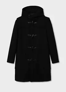 Mango- Men Recycled wool coat with hood Coat - Black - Sz Small - Picture 1 of 12