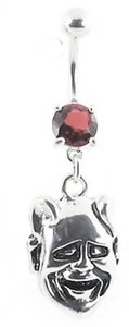 Belly Ring Devil Head w/Red Gem Dangle Naval Steel - Picture 1 of 3