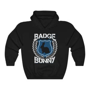 Badge Bunny Easter Unisex Hoodie Hooded Sweatshirt - Blue - Picture 1 of 9