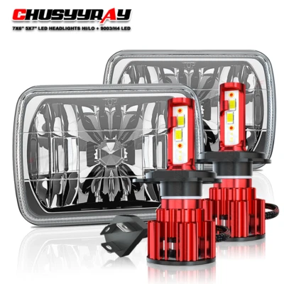 Pair 7x6'' 5x7" LED headlights Hi/Lo Fit Freightliner FL50 FL60 FL70 FL80 MT45 - Image 1 of 4