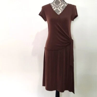 Rockmans, brown stretchy dress, removeable side knot tie, cross bust, size 10 - image 1 of 4