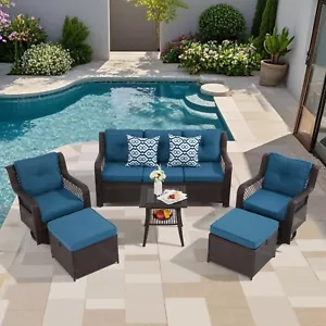 6 Pieces Wicker Patio Furniture Set 2 Outdoor 360° Swivel Rocking Chairs - Picture 1 of 6