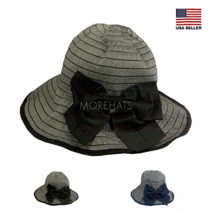 Sombrero a rayas con lazo ala media ancha empaquetable de verano playa flojo luz solar para mujer - Imagen 1 de 6