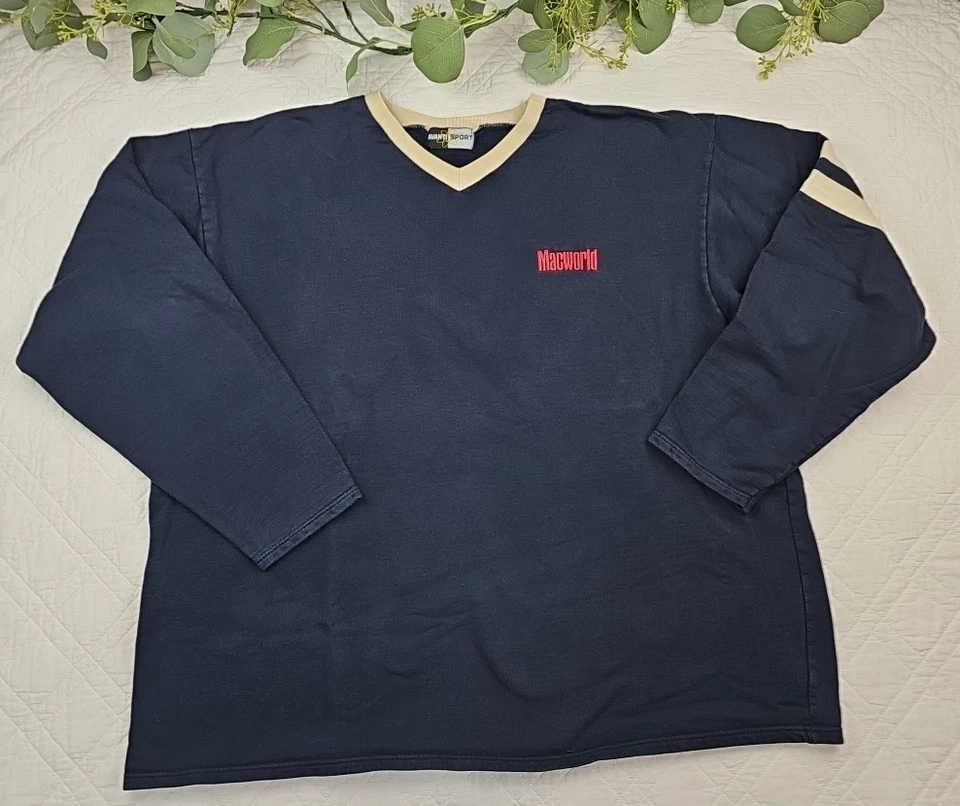 Camisa De Colección Avanti Sport Macworld Manga Larga Azul Crema Cuello en V Para Hombre Talla L Foto 1 de 4