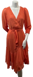 NY Collection Dress Womens size Medium Petite PM Orange Sheer Lined Vneck New - Picture 1 of 8