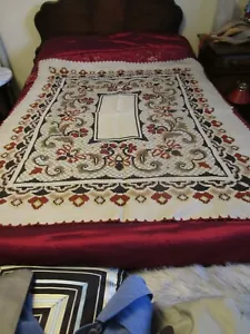 Vintage Hand Embroidered Cross Stitch Abstract design Linen Tablecloth 52.25x60" - Picture 1 of 12