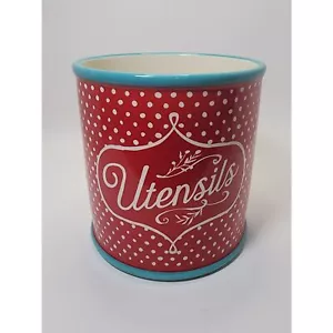 The Pioneer Woman Polka Dot Utensil Crock Red/Teal Utensil Holder Stoneware - Picture 1 of 3