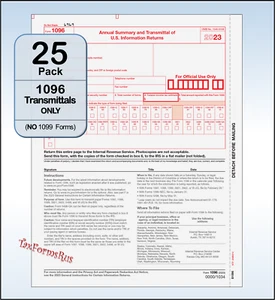25-pack - 2023 Tax Form 1096 Annual Transmittals ONLY (for 1099-MISC/NEC to IRS) - Picture 1 of 3