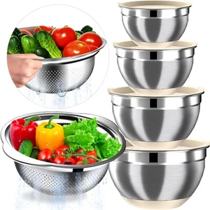 Juego de cuencos mezcladores con tapas herméticas, 4 cuencos de acero inoxidable cuencos anidadores y... - Imagen 1 de 7