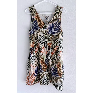 Tahari Dress Womens Medium Cream Palm Linen Tropical Vacation Coastal Beachy - Picture 1 of 7