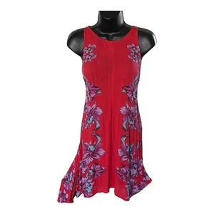 Free People Sleeveless High Neck Size XS Floral Mini Red 100% Viscose Relaxed - Picture 1 of 12