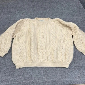 Quills Woollen Market Sweater Size 3XL+ Cream Wool Fisherman Cable Hand Knit - Picture 1 of 6
