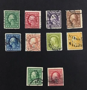 US 1910-1911 F-VF Used Sc#374-381, Short 382. Sc#383-384, Cv$30. (ED) - Picture 1 of 2