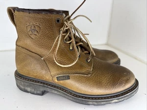 Ariat ATS Tan Leather Kiltie Lace up Roper Western Work Boots Womens Sz 7.5 - Picture 1 of 6