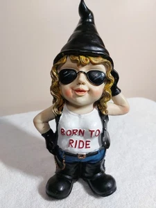 Born to Ride Blonde Female Biker Garden Gnome - Picture 1 of 5