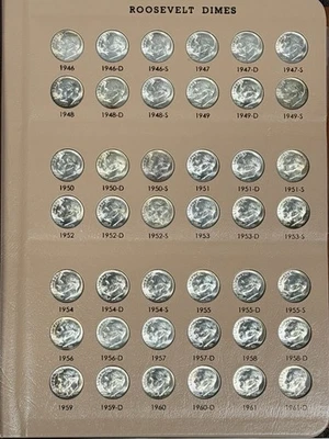 Dansco  Roosevelt Dimes 10c 1946-2023 Book 8125 Including PROOFS MOSTLY FILLED - Image 1 of 4