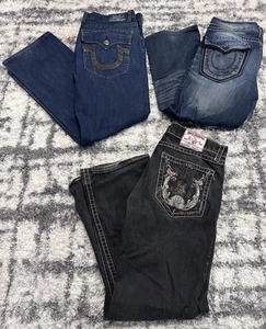 Pantalones de mezclilla True Religion lote de 3 - 2 talla 38 y 1 talla 36 - desgastados necesitan reparaciones - Imagen 1 de 23