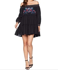 Free People Sunbeams Women's Floral Embroidered Off The Shoulder Mini Dress Larg - Picture 1 of 10
