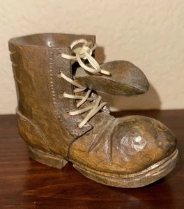 Vintage 1980 Carved Wooden Baby Shoe - Picture 1 of 6