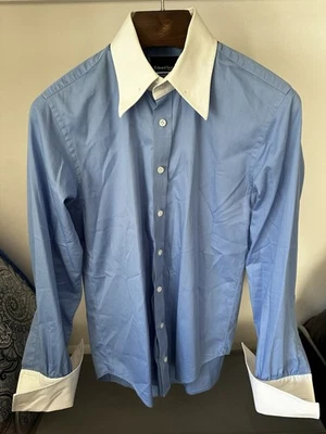 Camisa de vestir Edward Sexton azul francés con cuello alfiler puño francés 16 Foto 1 de 4