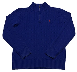 Suéter Polo Ralph Lauren Big Boys Tejido con Cable Algodón Cuarto Cremallera Azul XL 18-20 - Imagen 1 de 10