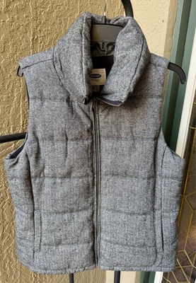 Old Navy Women's Quilted Puffer Vest Gray Tweed Size L Full Zip Mock Neck EUC - Image 1 of 4