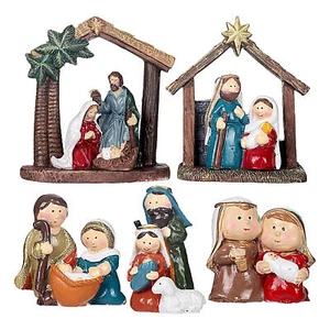 Christmas Horse Trough Nativity Scene Resin Ornament Mini Holiday Tabletop Decor - Foto 1 di 16