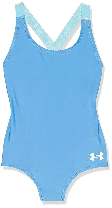 Under Armour L143244 Girls Blue Logo Racer One Piece Swimsuit Size 12 - Image 1 of 4