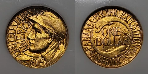 1915-S Panama-Pacific Commemorative Gold Dollar $1 NGC MS 64 Cover