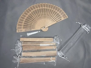 6 piece Wooden Folding Fan Handheld Sandalwood Wedding Party Favors w/ Gift Bag - Picture 1 of 12