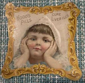Hoods Pills Cure Fever Ils Victorian Trade Card Little Girl DIE CUT "così com'è" - Foto 1 di 6