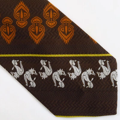 Vintage 60s 70s Brown Orange Diagonal Classic Symbols Mens Neck Tie 54x4 Short - Image 1 of 4
