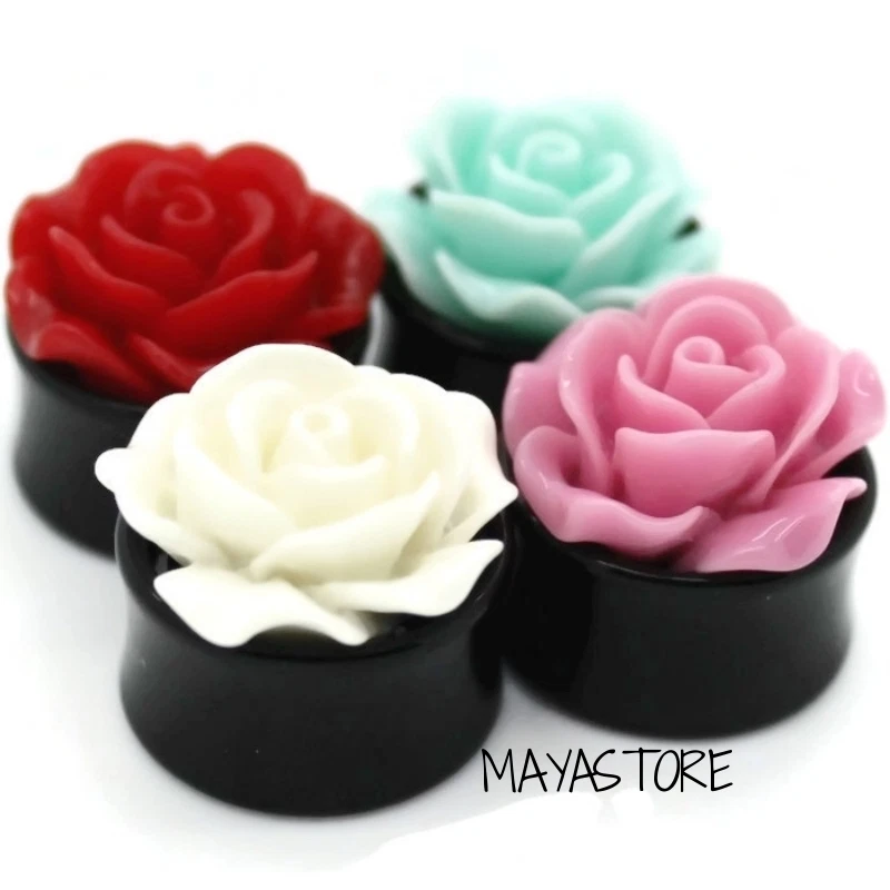 8MM-22MM 3D ROSEN OHR PLUG TUNNEL FLESH OHRSTECKER OHRRING BLUME WEIß PINK ROT - Bild 1 von 1