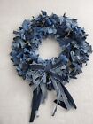 Rag Wreath Upcycled Shades of Blue Denim With Rag Bow 18 Inches Handmade