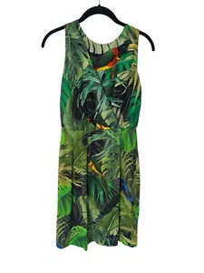 Max Mara Silk Sleeveless Sheath Dress Green Palm Leaf Size US 6/8 - Picture 1 of 8